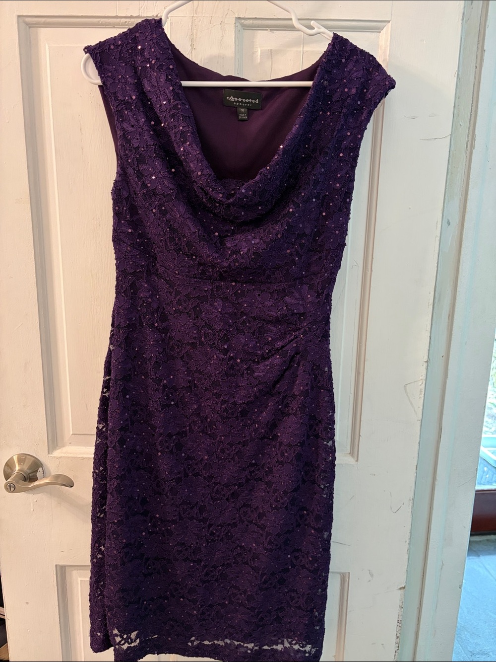 dressbarn Purple Lace Cowl Neck Midi Dress